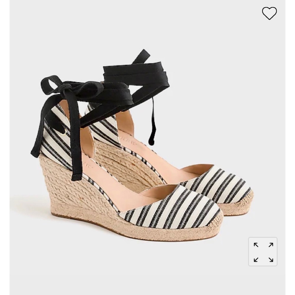 J. Crew Striped Espadrille Wedge Sandals with Black Ankle Ties